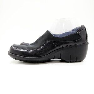Clarks Artisan Black Leather & Nylon 2" Wedge Heel Slip On Clogs - 9